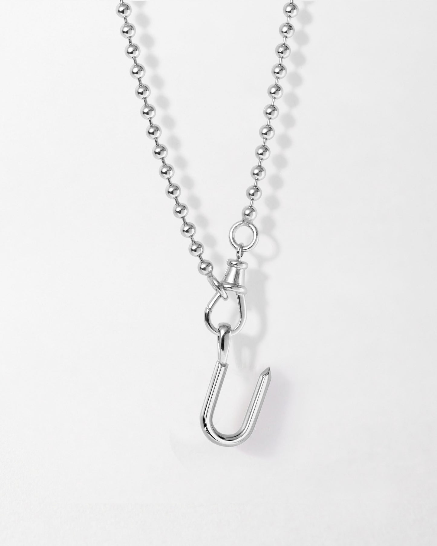 Initial Globe Necklace - Silver featuring a sleek sterling silver chain with a unique pendant hook, crafted in recycled metals for fine jewellery made to last.