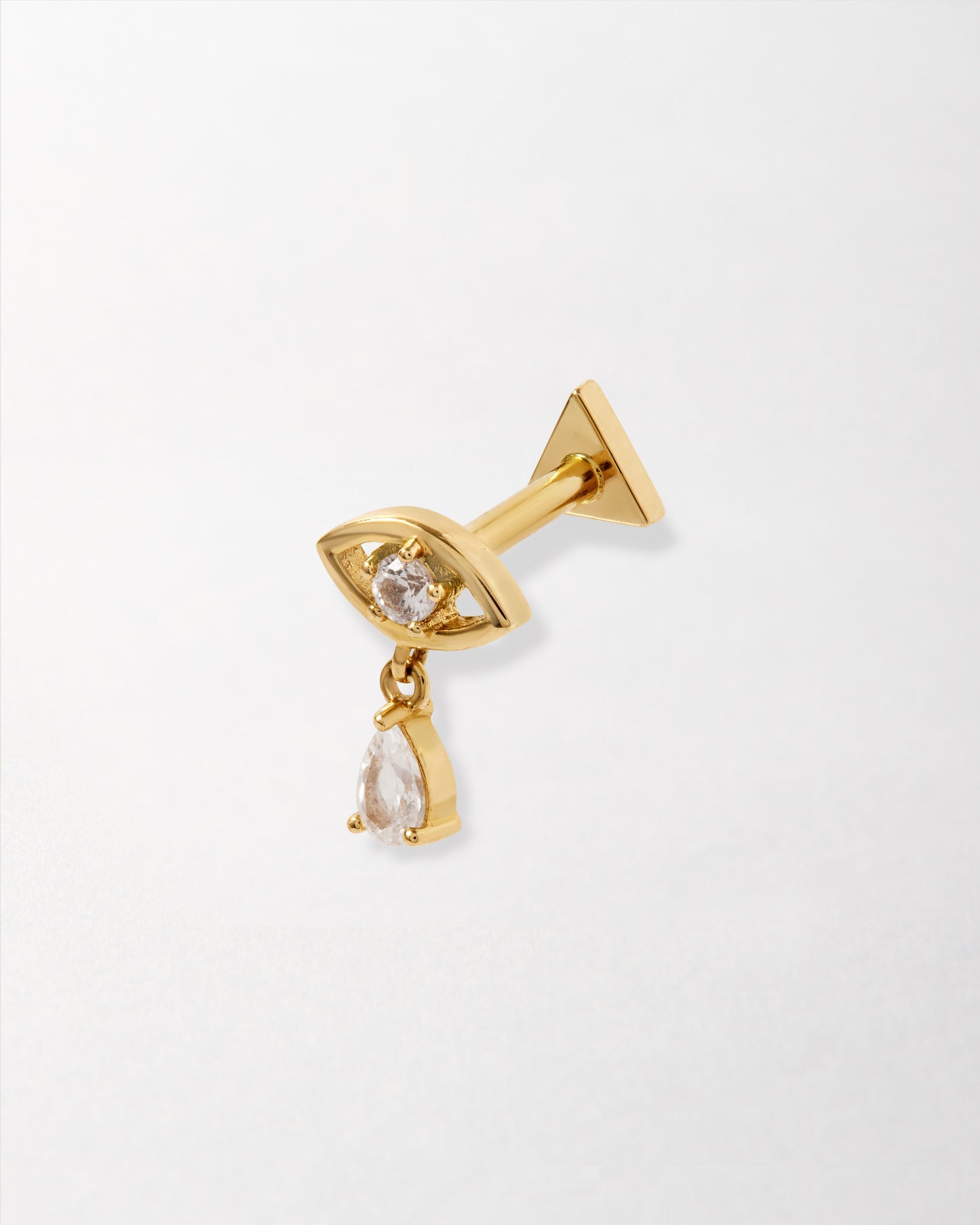 Solid Gold Lab-Grown White Sapphire Evil Eye Piercing Earring