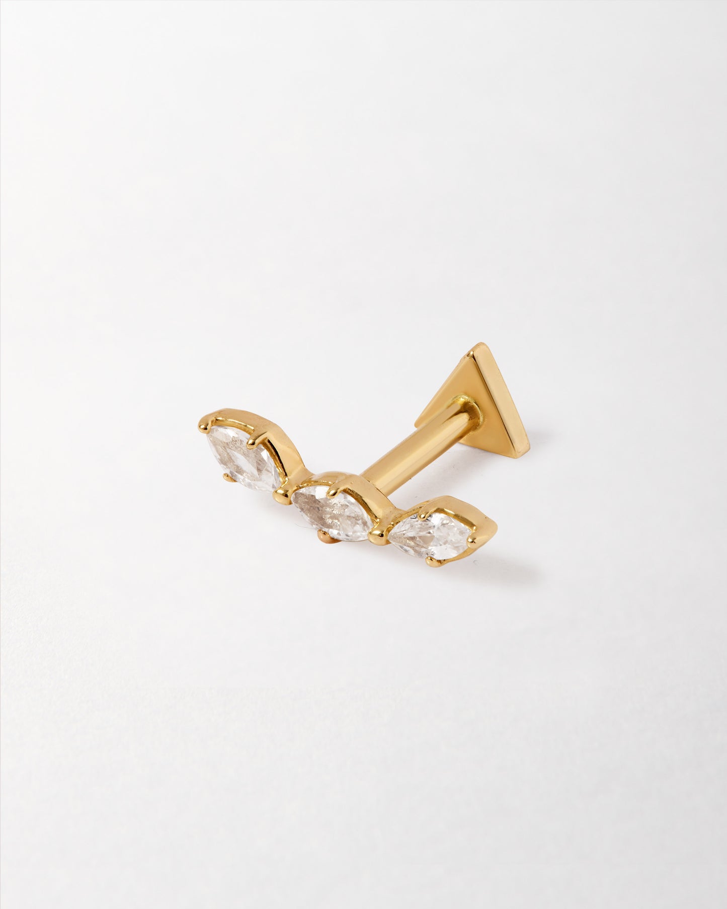 Solid Gold Trio Lab-Grown White Sapphire Piercing Earring