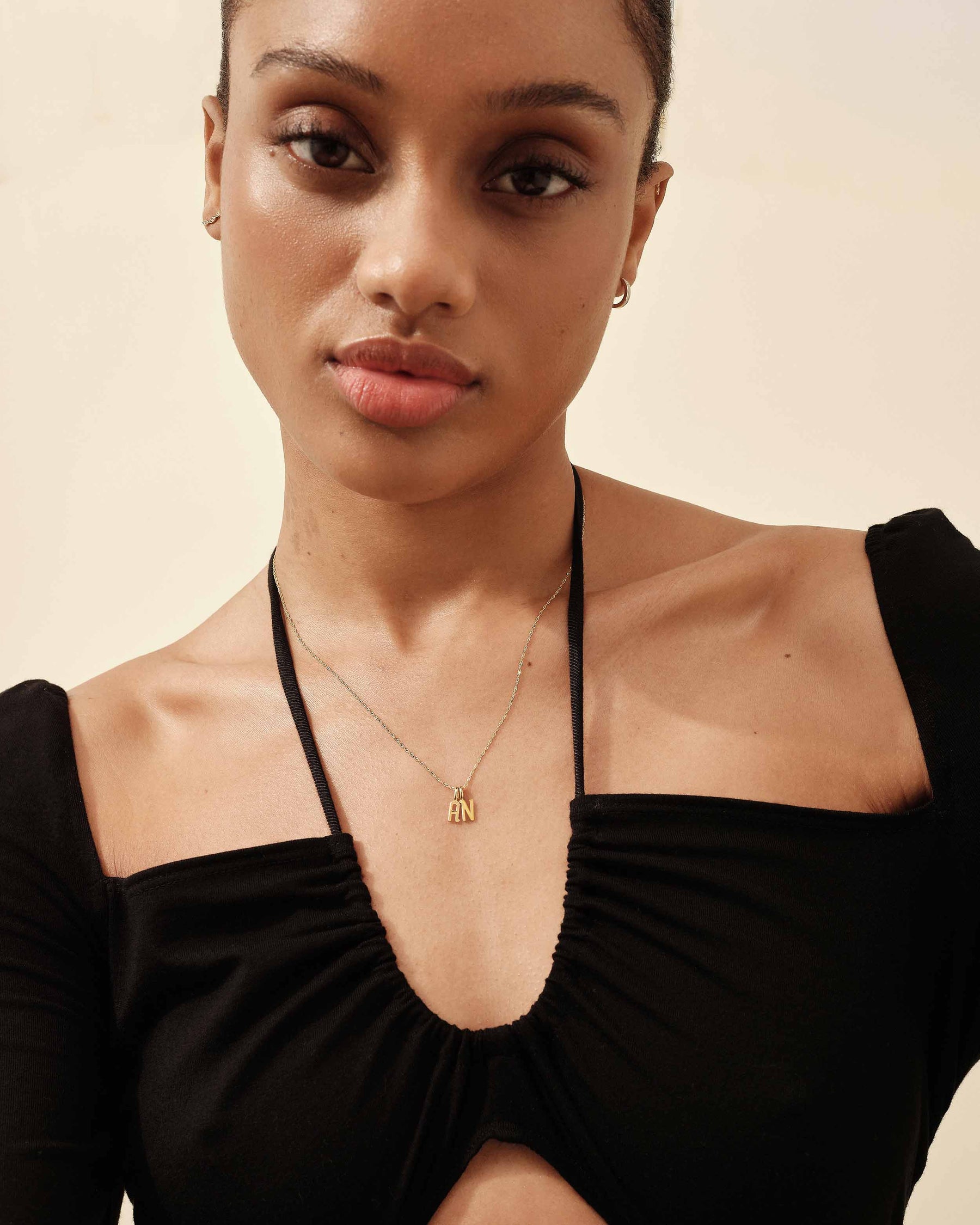 Double Initial 14k Solid Gold Necklace EDGE of EMBER