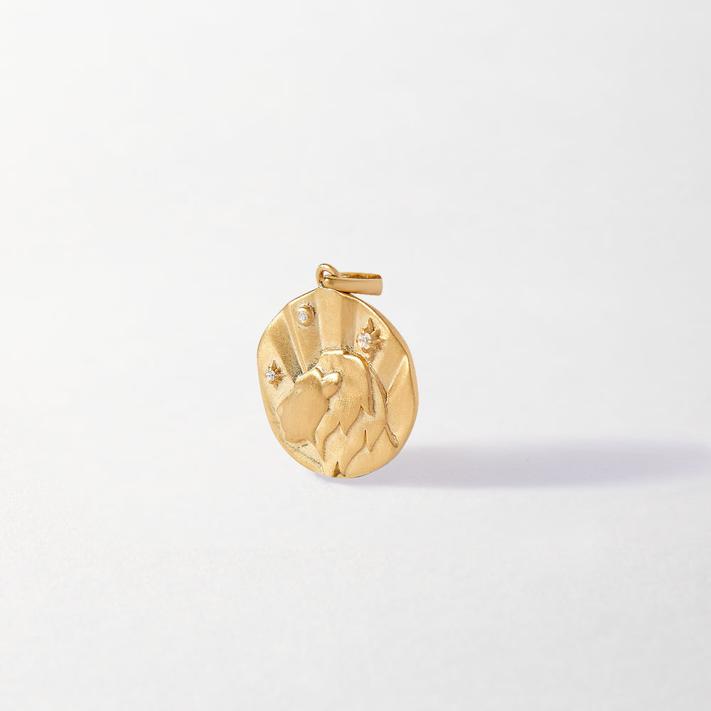 Zodiac Horoscope Pendant in solid 14ct gold featuring a Leo design with lab-grown diamonds, crafted from recycled metals for considered jewellery built to last.