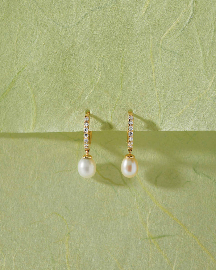 Pearl Pave Diamond Huggie Earrings