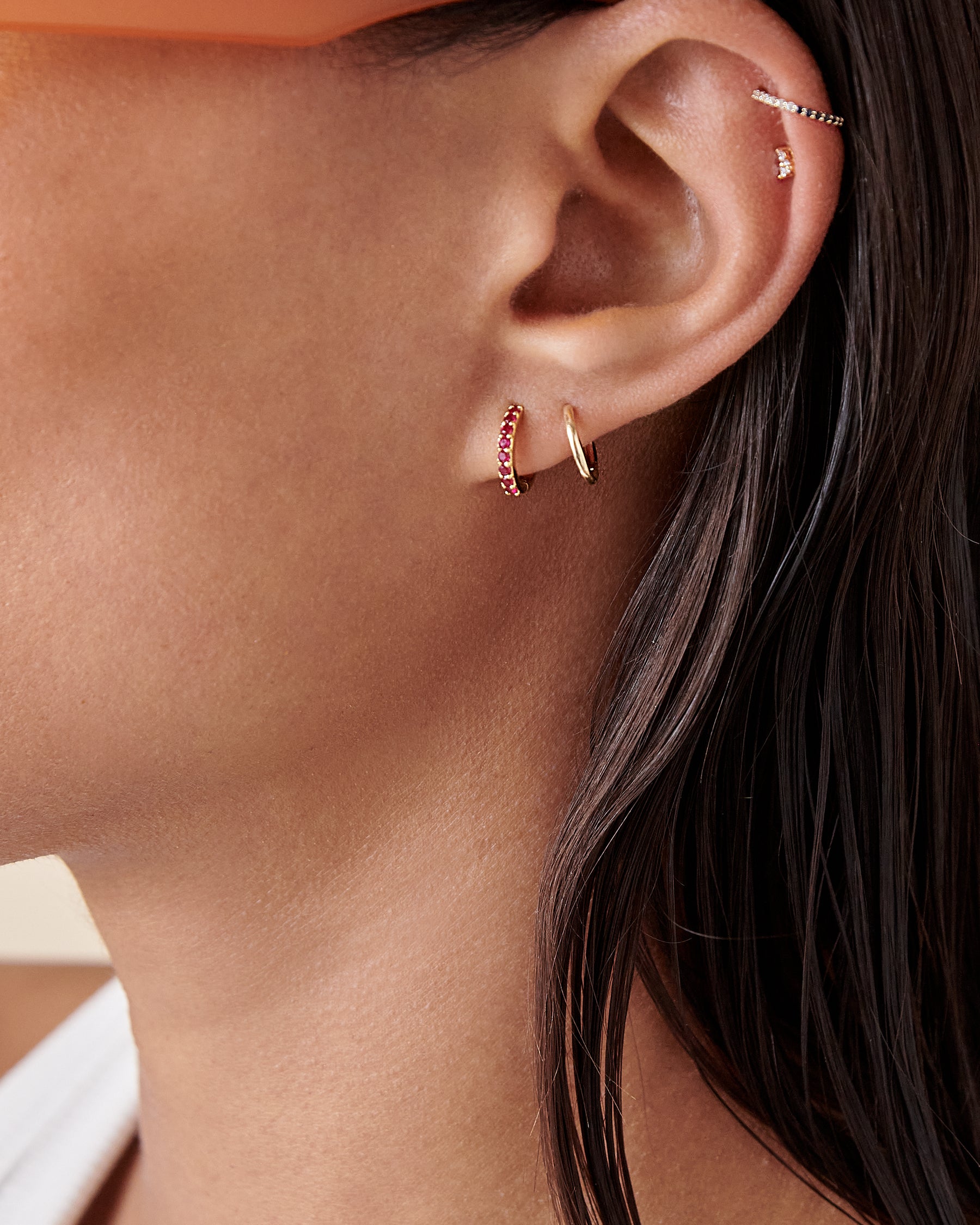 Ruby Pav Huggie Earrings EDGE of EMBER