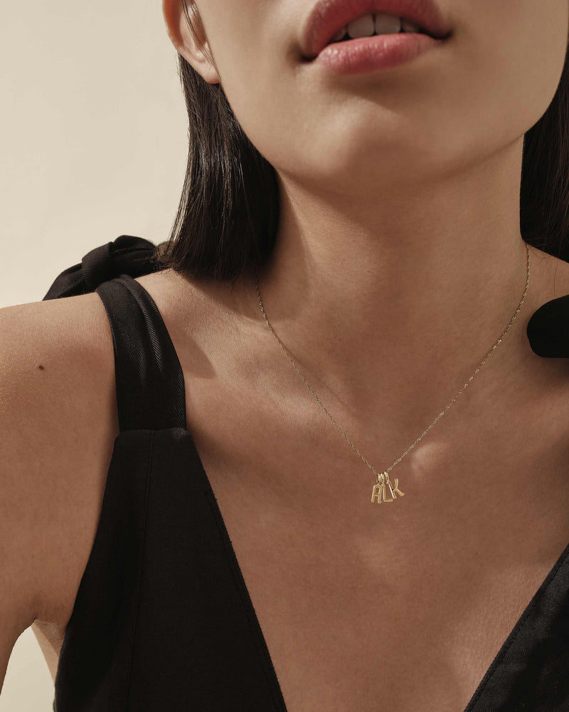 Solid Double Initial Necklace 14K | Adina Eden Jewels