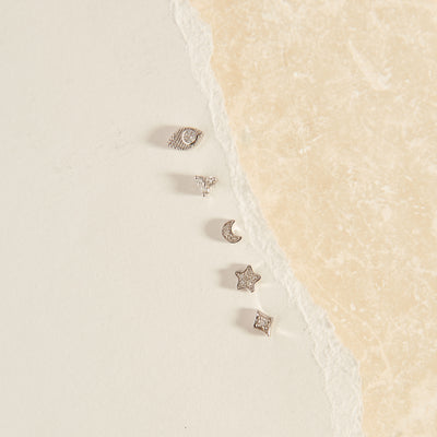 Crescent Moon Diamond Stud Earrings - White Gold