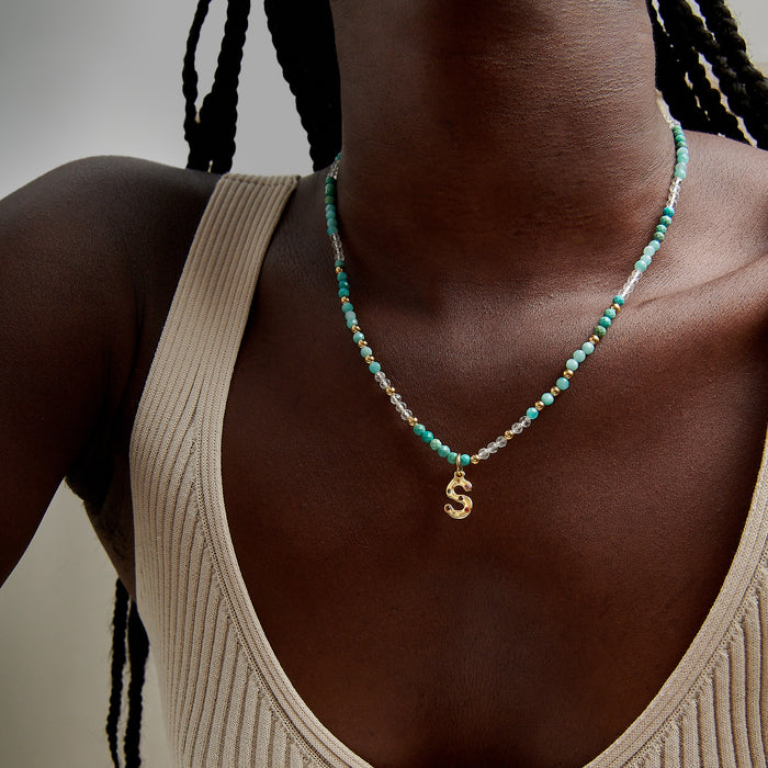 Azure Gemstone Initial Necklace