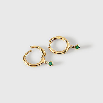 Emerald Gold Huggie Earrings