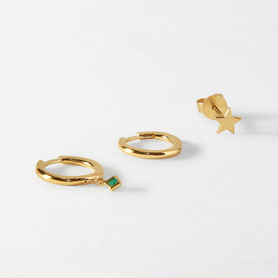Emerald Star Earrings Set