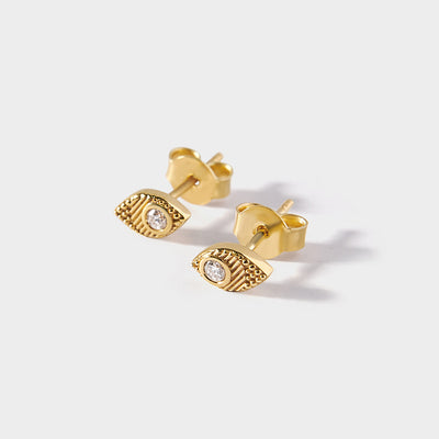 Evil Eye Diamond Stud Earrings  - Yellow Gold