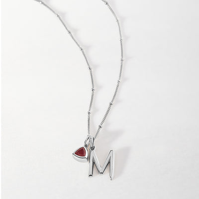 Initial & Birthstone Necklace - Silver