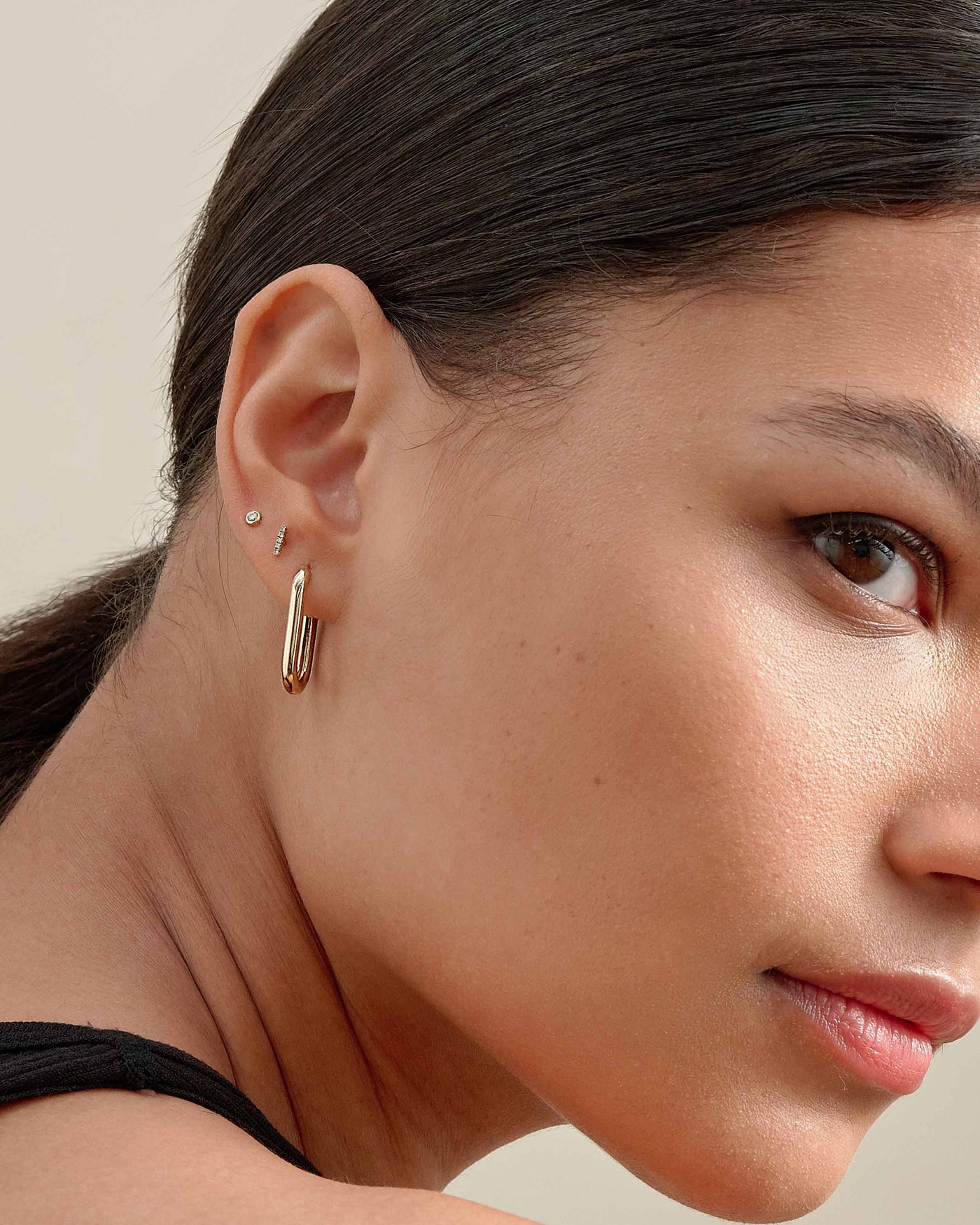 Link Rectangle Oval Hoop Earrings Gold EDGE of EMBER