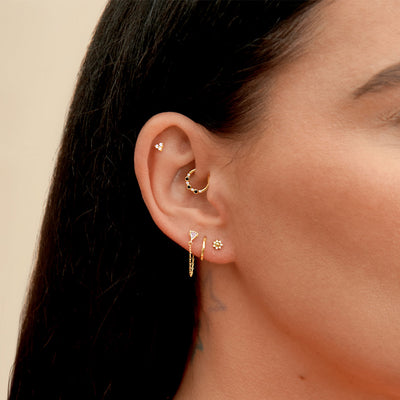 Dotted Diamond & Black Sapphire Clicker Earring