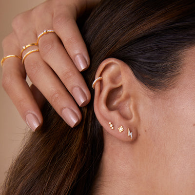 Triple Diamond Stud Earrings - Yellow Gold