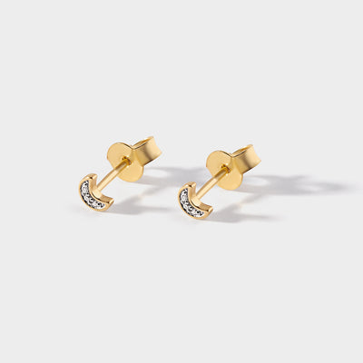 Crescent Moon Diamond Stud Earrings - Yellow Gold