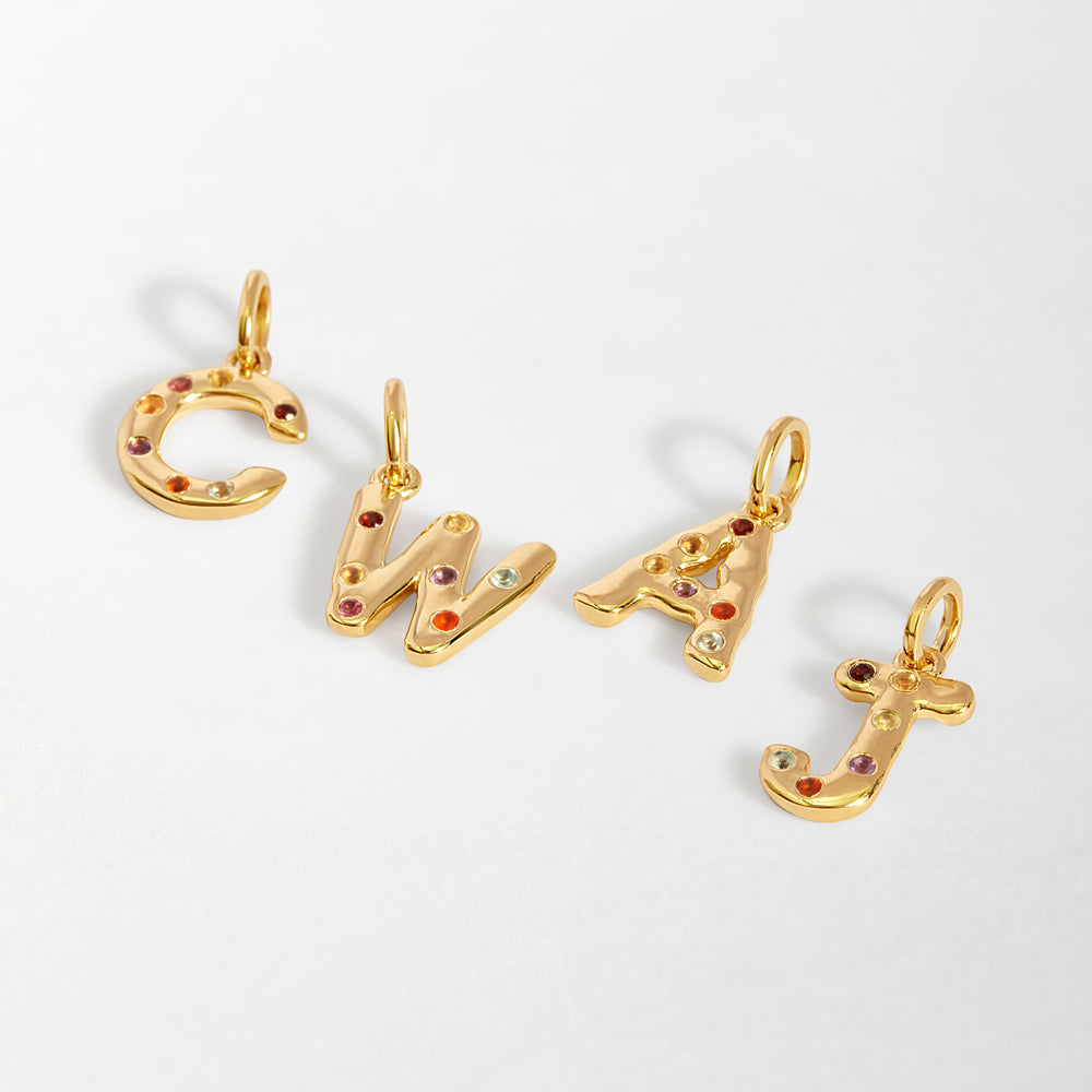 Rainbow Initial Pendant - Gold