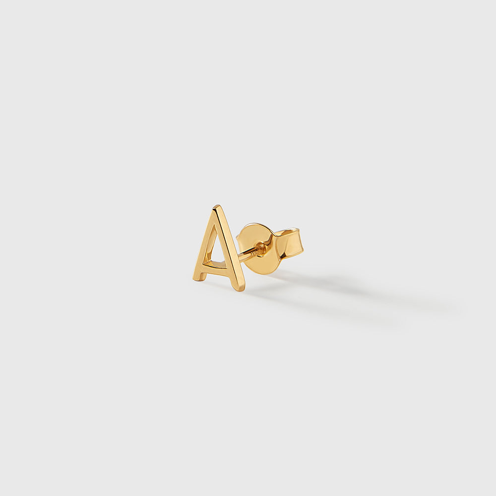 Solid Gold Initial Stud Earring
