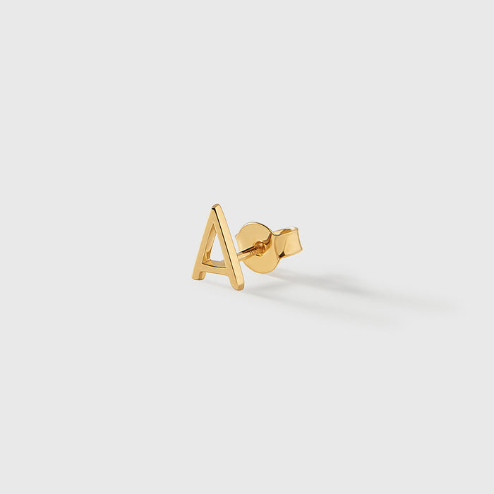Solid Gold Initial Stud Earring - Single
