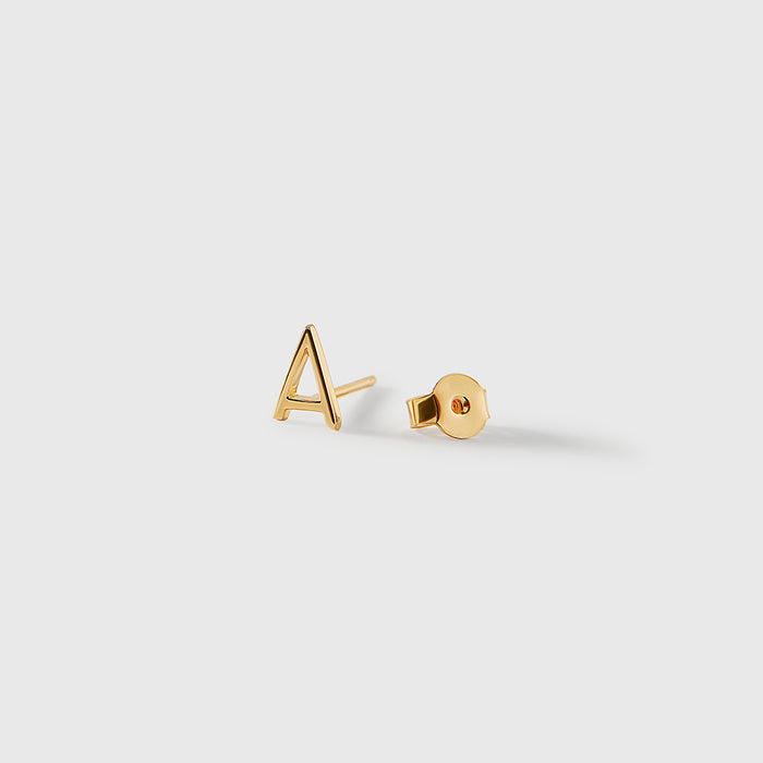 Solid Gold Initial Stud Earring - Single