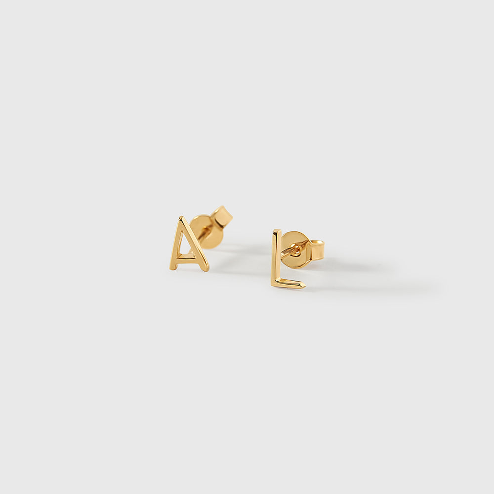 Solid Gold Initial Stud Earring