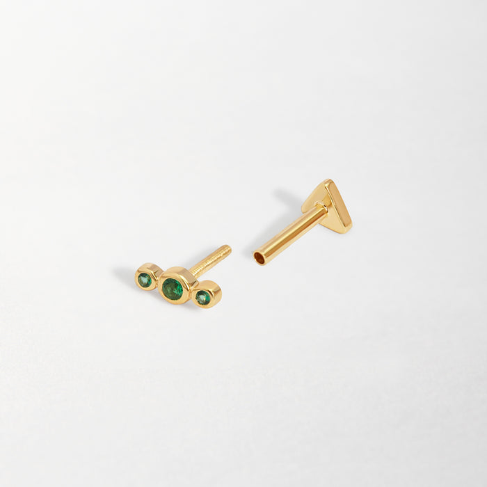 Triple Emerald Piercing Earring - Yellow Gold