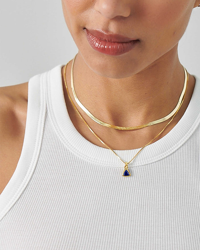 Blue Sapphire September Birthstone Necklace - Gold