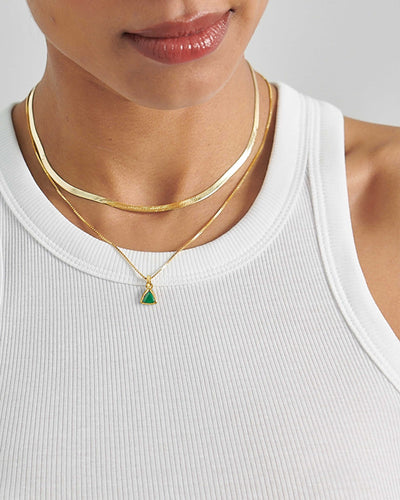 Green Onyx May Birthstone Necklace - Gold