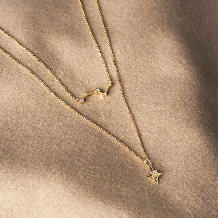 Zodiac Constellation Diamond and MOP Necklace in 14K Gold - Abhika Jewels
