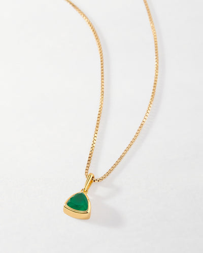 Green Onyx May Birthstone Necklace - Gold