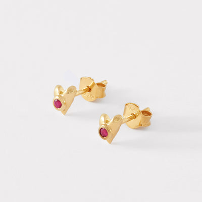 Heart Ruby Stud Earrings