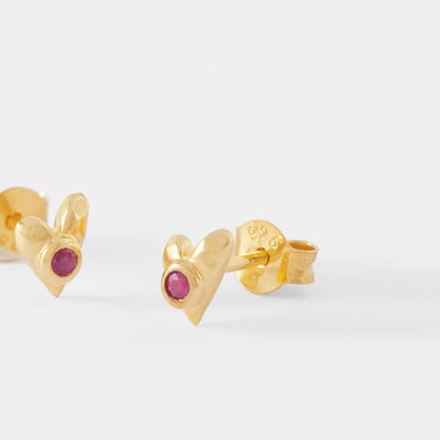 Heart Ruby Stud Earrings