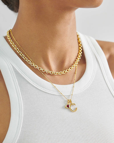 Gold Initial & Birthstone Necklace