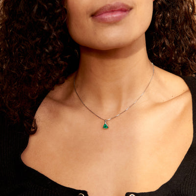 Green Onyx May Birthstone Necklace - Silver