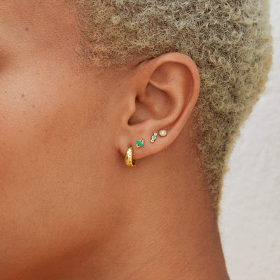 Triple Emerald Piercing Earring - Yellow Gold