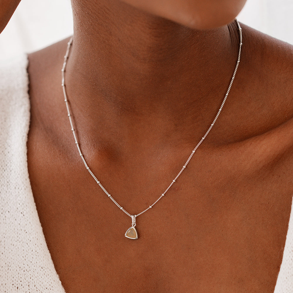 Opal Charm Necklace - Silver - Edge of Ember Jewellery