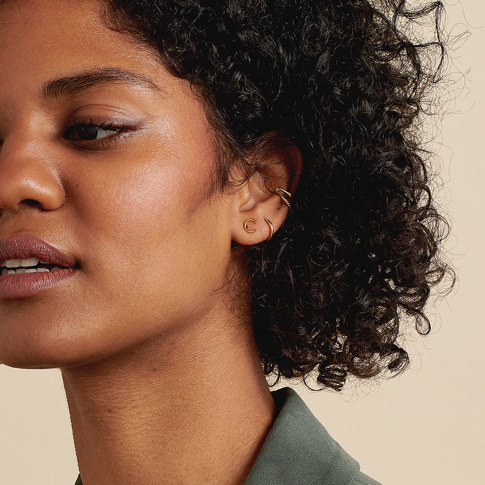 Solid Gold Initial Stud Earring