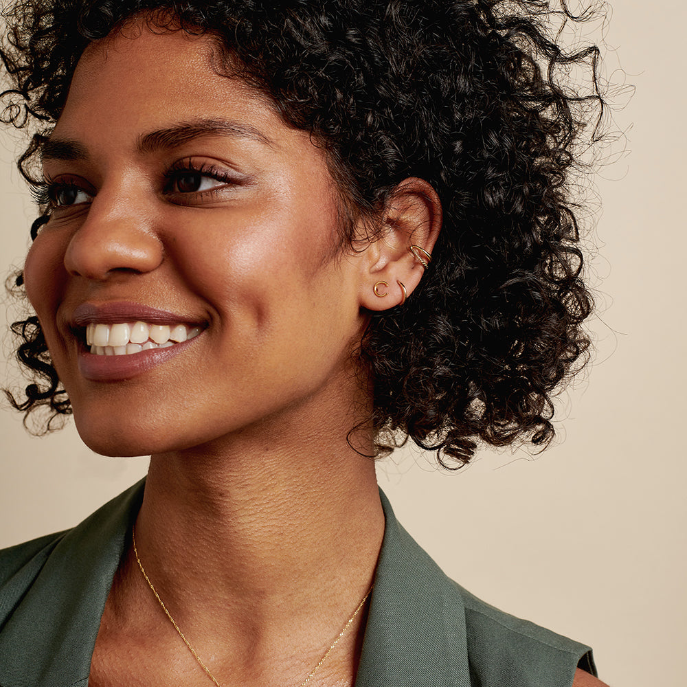 Solid Gold Initial Stud Earring