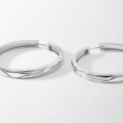 Victoria Textured Large Hoops - Silver