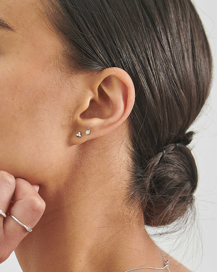 Trillion Diamond Stud Earrings - White Gold